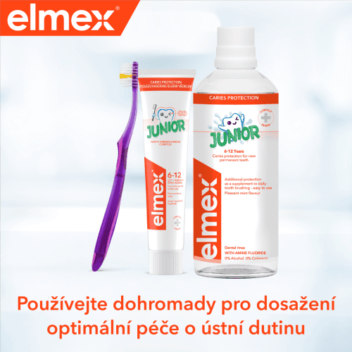 Režim elmex Junior- zubní pasta, ústní voda, zubní kartáček