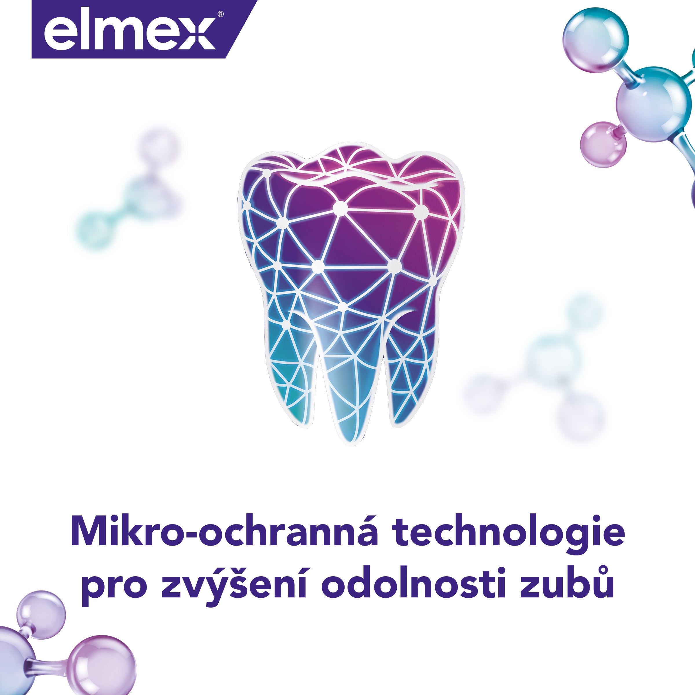 Ilustrace zubu s ochrannou sítí symbolizující zpevnění zubů.