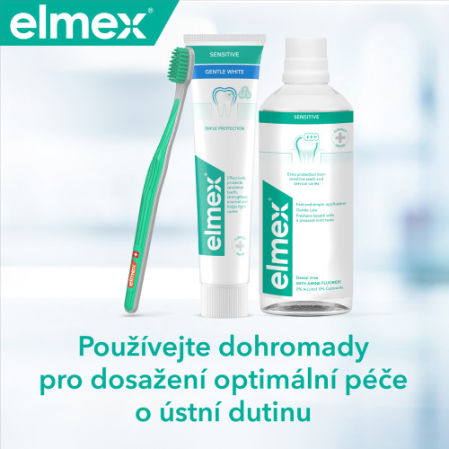 Režim elmex Sensitive Whitening- zubní pasta, ústní voda, zubní kartáček